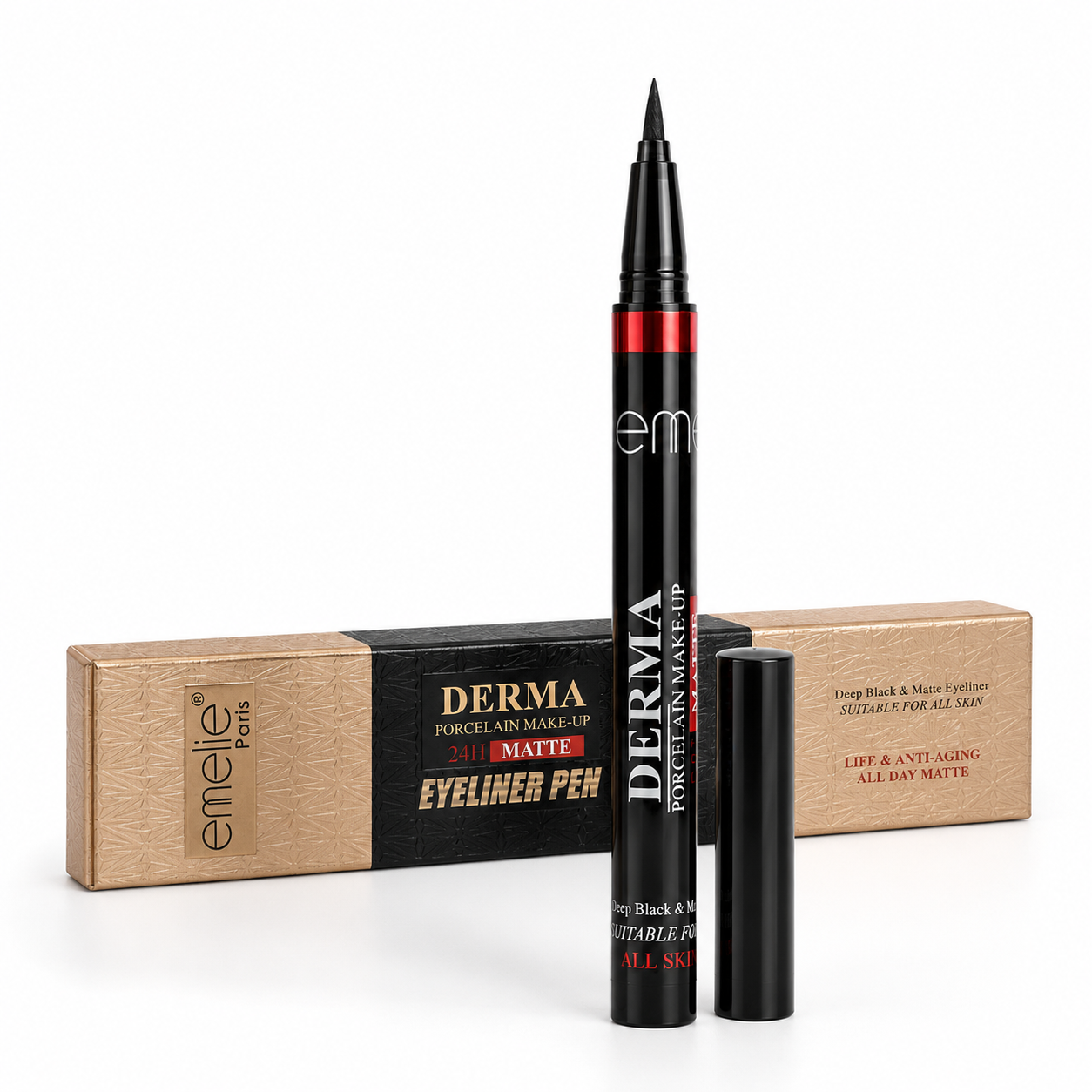 Emelie Paris Derma Matte Eyeliner Pen – Deep Black Waterproof Liquid Eyeliner | Precision Tip & All-Day Wear