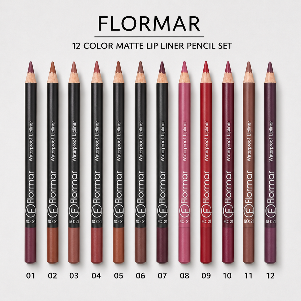 Flormar Waterproof Lip Liner Pencil Set – 12 Shade Lip Contour Collection | Smooth, Bold & Long-Lasting