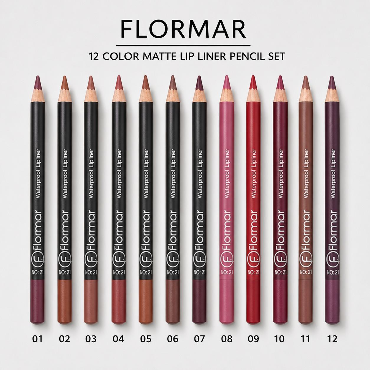 Flormar Waterproof Lip Liner Pencil Set – 12 Shade Lip Contour Collection | Smooth, Bold & Long-Lasting