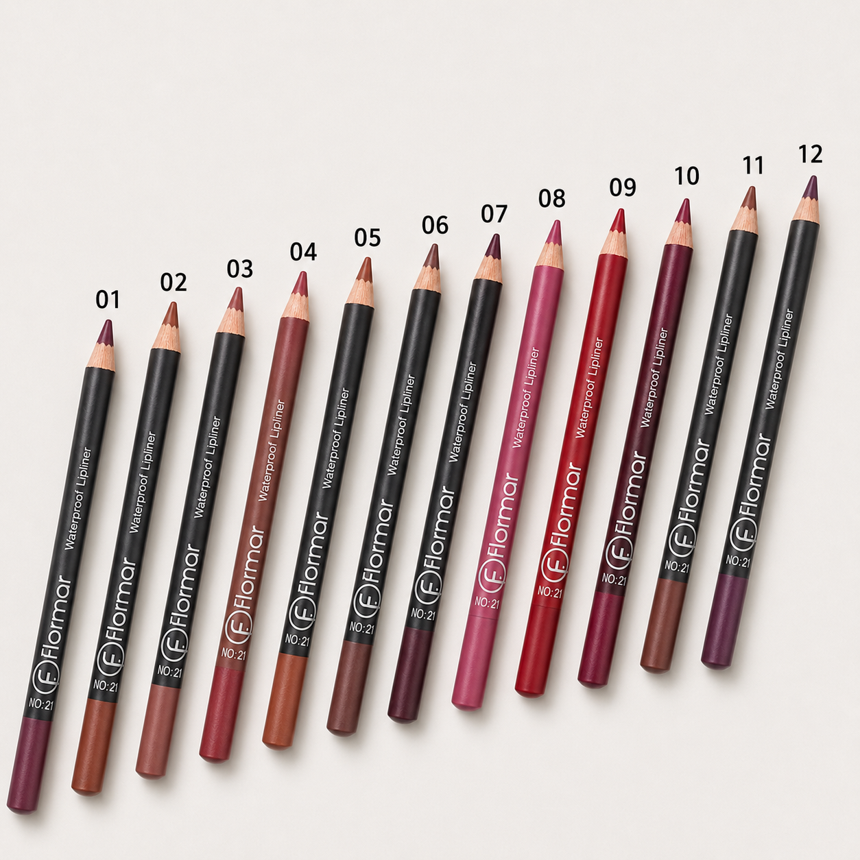 Flormar Waterproof Lip Liner Pencil Set – 12 Shade Lip Contour Collection | Smooth, Bold & Long-Lasting