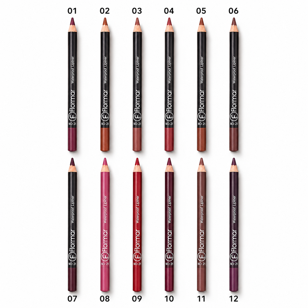 Flormar Waterproof Lip Liner Pencil Set – 12 Shade Lip Contour Collection | Smooth, Bold & Long-Lasting