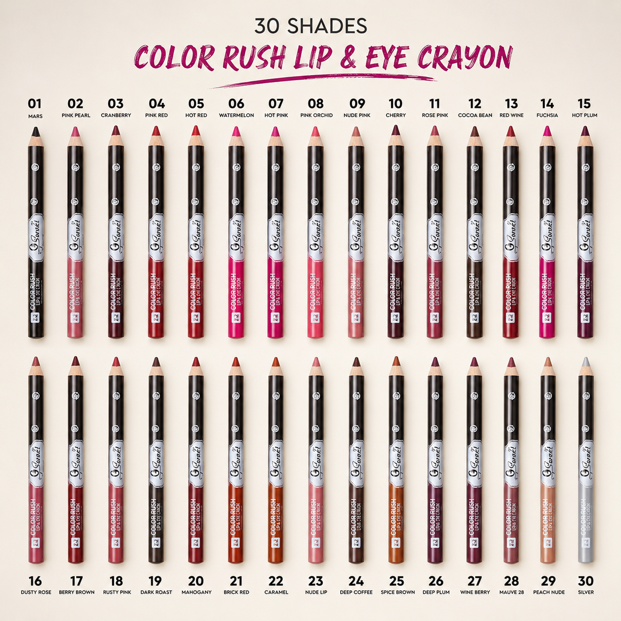 B Sweet Color Rush Lip & Eye Crayon – Multi-Use Lip Liner & Eyeliner Pencil | Smooth Matte Color, Numbered Shades