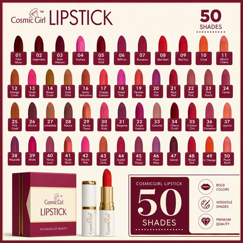 Cosmic Girl Lipstick – Matte Finish Long-Lasting Lip Color | Vitamin E Formula, 50 Shade Collection