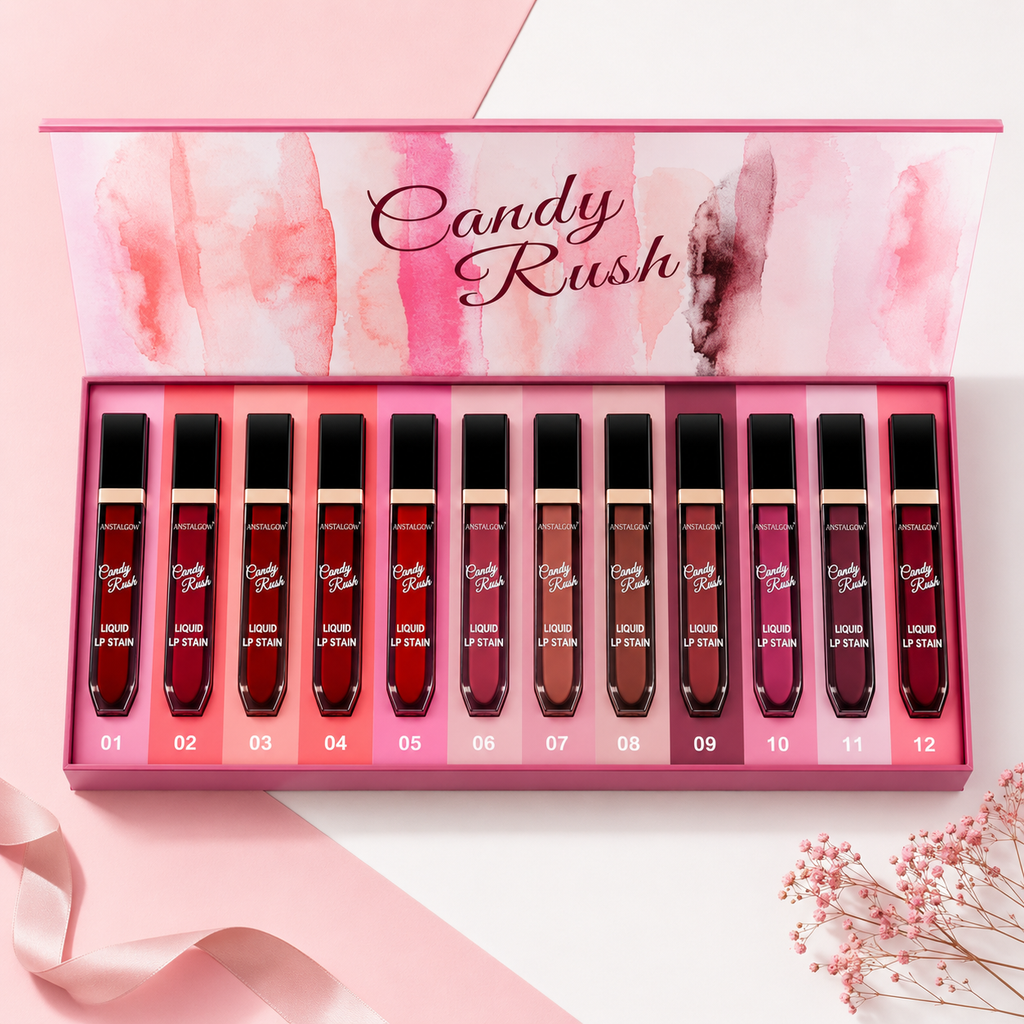 Candy Rush Liquid Lip Stain  – 12 Shades Velvet Matte Lip Color Collection | Long-Lasting Glam Lip Kit