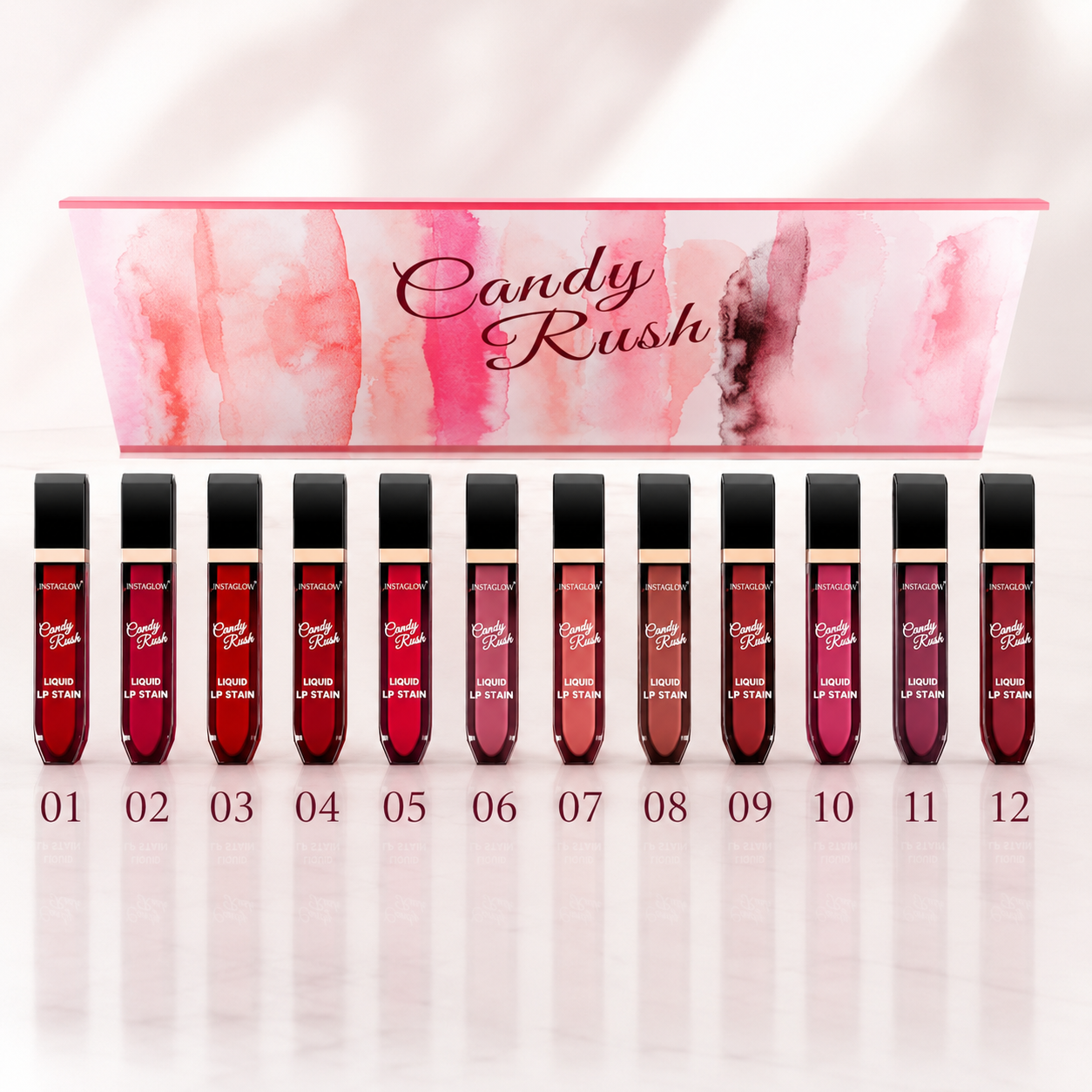 Candy Rush Liquid Lip Stain  – 12 Shades Velvet Matte Lip Color Collection | Long-Lasting Glam Lip Kit
