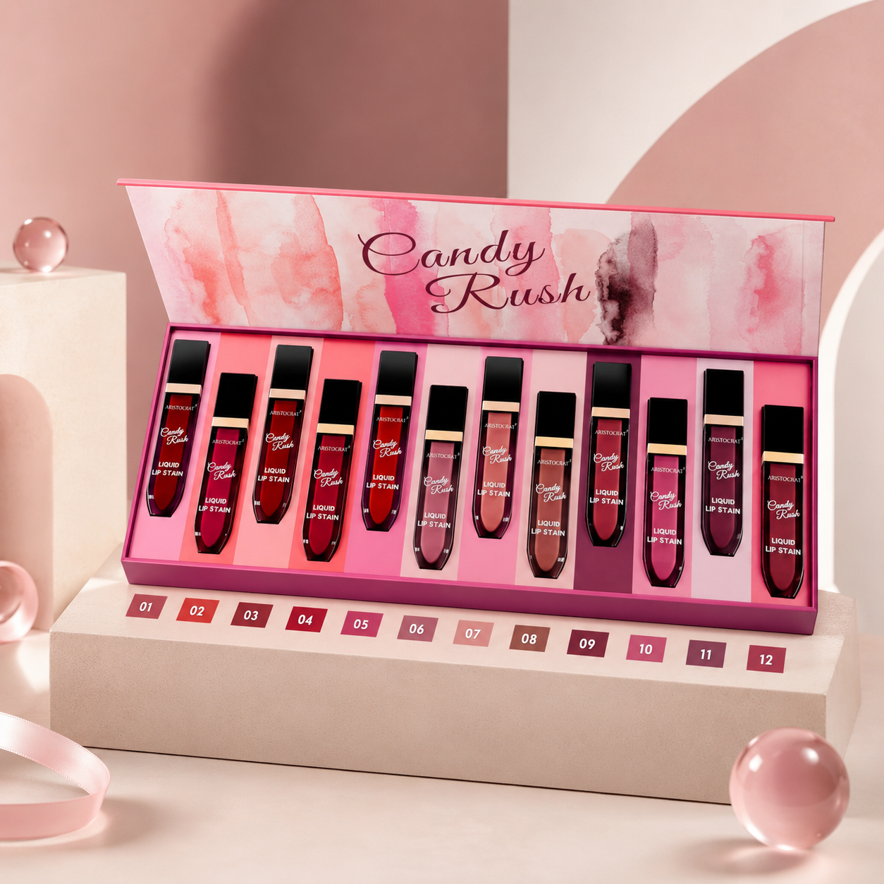Candy Rush Liquid Lip Stain  – 12 Shades Velvet Matte Lip Color Collection | Long-Lasting Glam Lip Kit