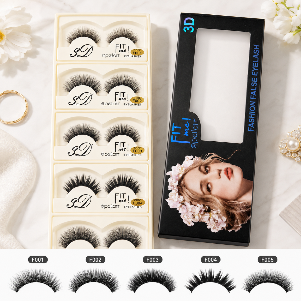 3D Fashion False Eyelashes – 5 Pair Glam Lash Set | Fluffy, Wispy & Reusable