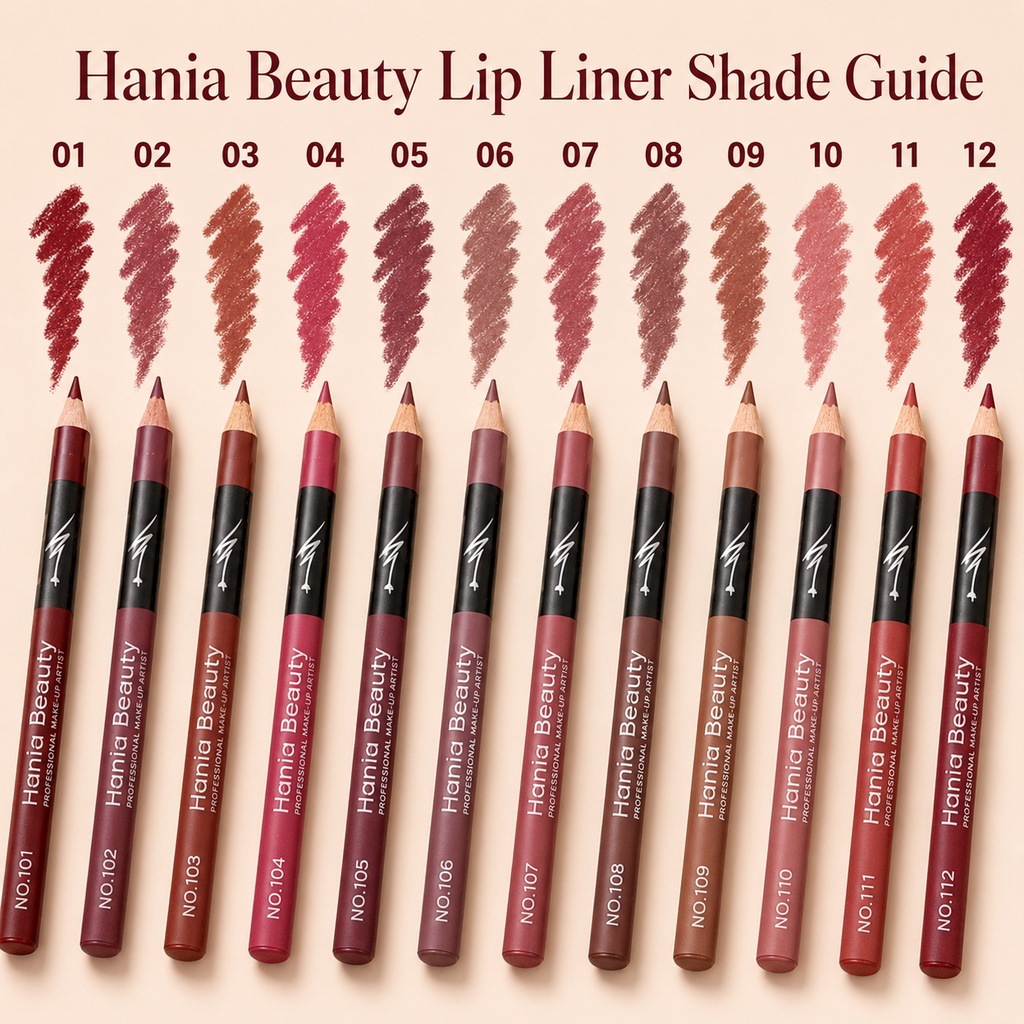 Hania Beauty 12-Piece Lip Liner Pencil Set – Waterproof Matte Lip Liners | 12 Numbered Shades for Easy Selection
