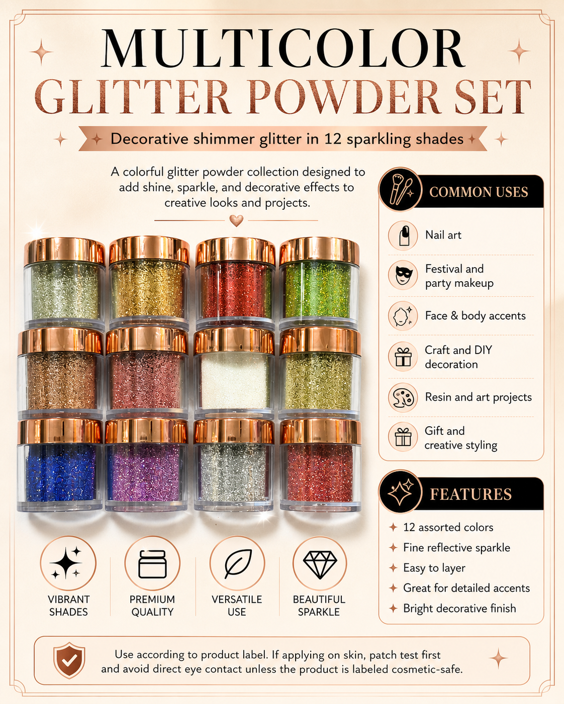Glitter Powder – Face, Eye, Body & Nail Sparkle --12 Different Shades
