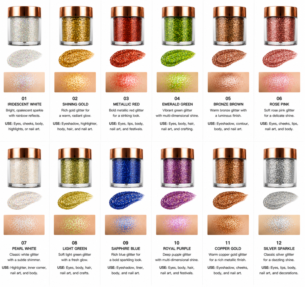 Glitter Powder – Face, Eye, Body & Nail Sparkle --12 Different Shades