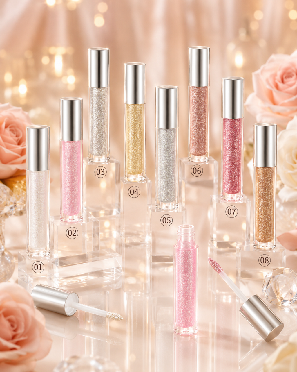 Shimmer Glitter Liquid Eyeshadow – 8 Shades Sparkle Makeup